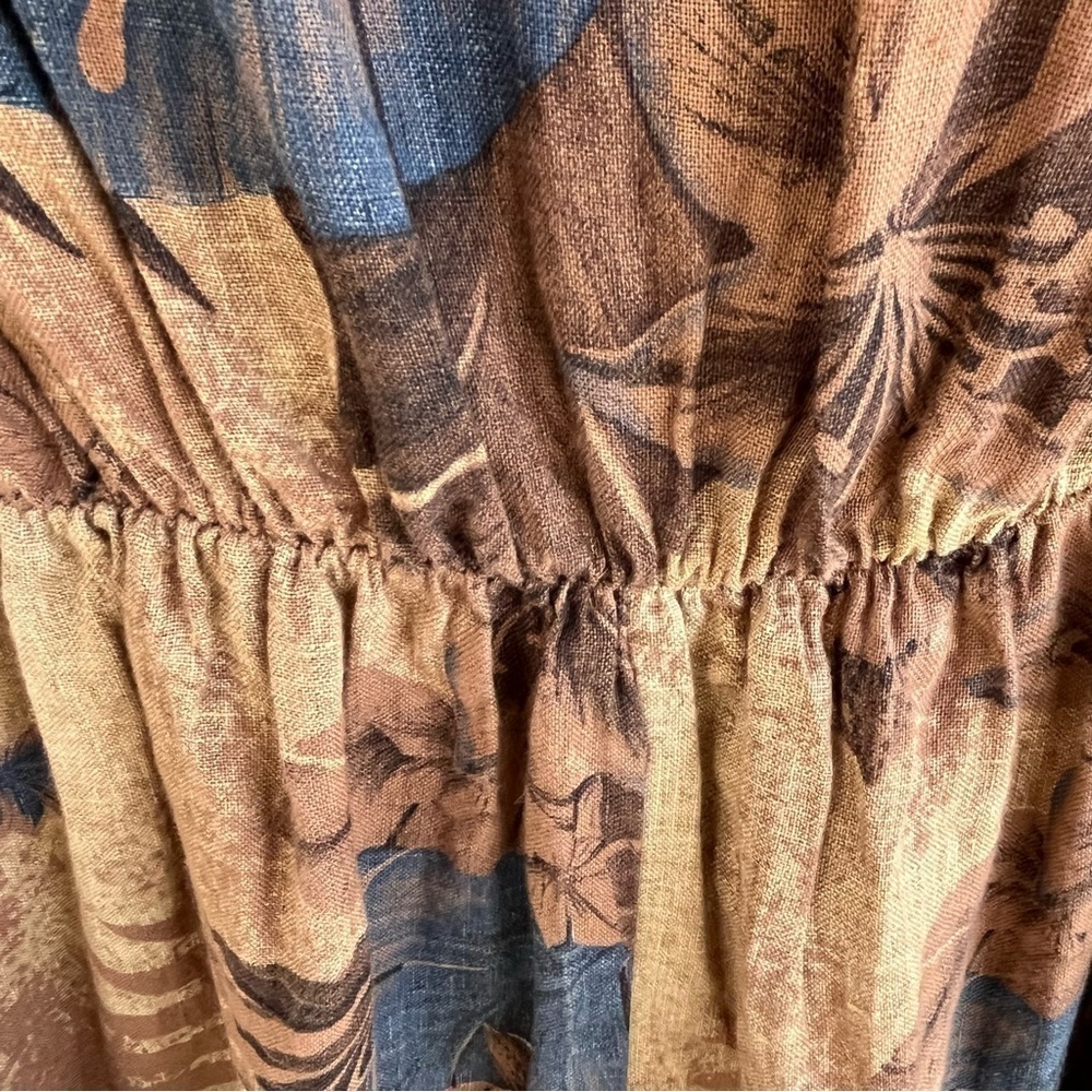 Vintage 80’s Maria Gigli Italy Linen Dress Floral Earth Brown Blue Tropical Sz L - Picture 9 of 14